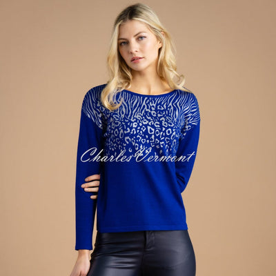 Marble Animal Print Sweater - Style 7117-210 (Royal Blue / Silver)
