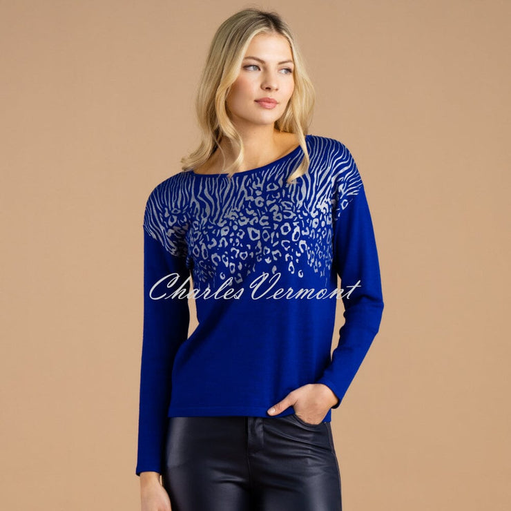 Marble Animal Print Sweater - Style 7117-210 (Royal Blue / Silver)