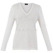 Marble V-neck Diamante Sweater - Style 7119-104 (Ivory)