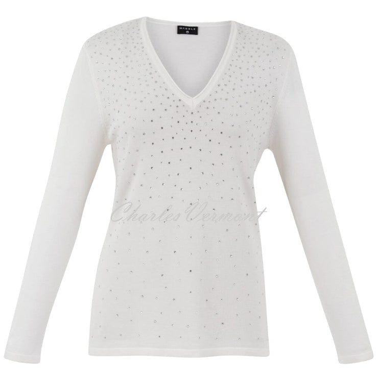 Marble V-neck Diamante Sweater - Style 7119-104 (Ivory)