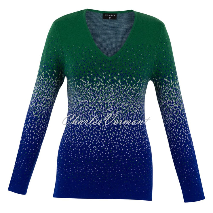 Marble V-neck Sweater - Style 7122-212 (Green / Royal Blue / White)