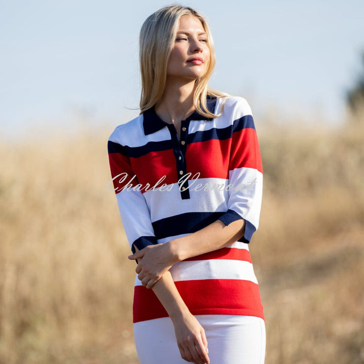 Marble Striped Sweater Top - Style 7302-109 (Red / Navy / White)