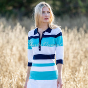 Marble Striped Sweater Top - Style 7302-151 (Aqua / Navy / White)