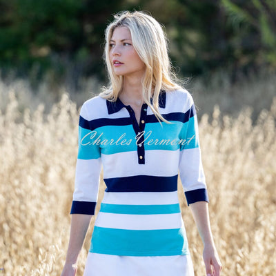 Marble Striped Sweater Top - Style 7302-151 (Aqua / Navy / White)