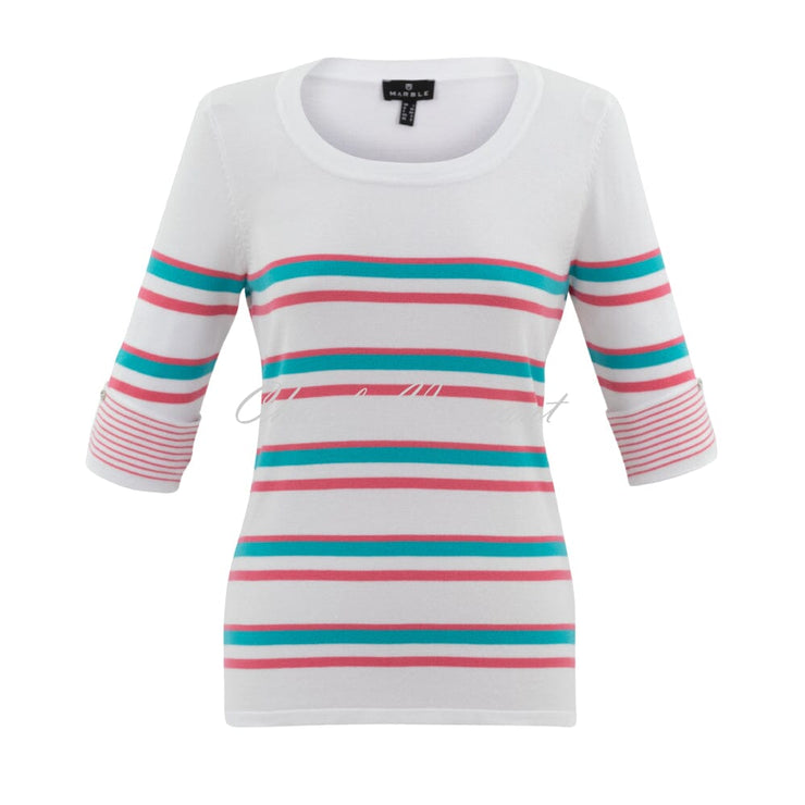 Marble Striped Sweater - Style 7305-135 (Watermelon / White / Aqua)