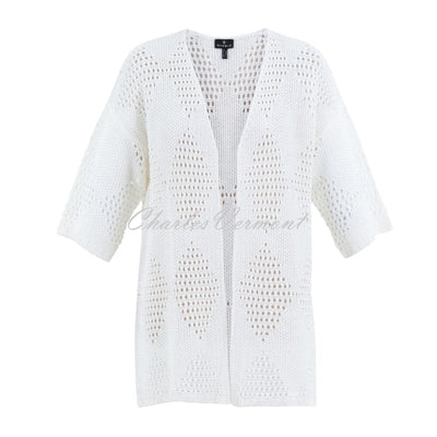 Marble Cardigan With Diamond Pointelle Pattern - Style 7343-102 (White)