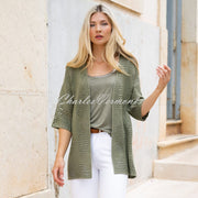 Marble Cardigan With Diamond Pointelle Pattern - Style 7343-123 (Khaki)