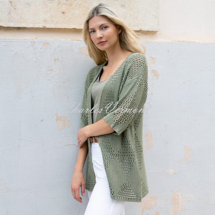 Marble Cardigan With Diamond Pointelle Pattern - Style 7343-123 (Khaki)