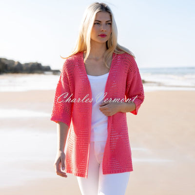 Marble Cardigan With Diamond Pointelle Pattern - Style 7343-135 (Watermelon)