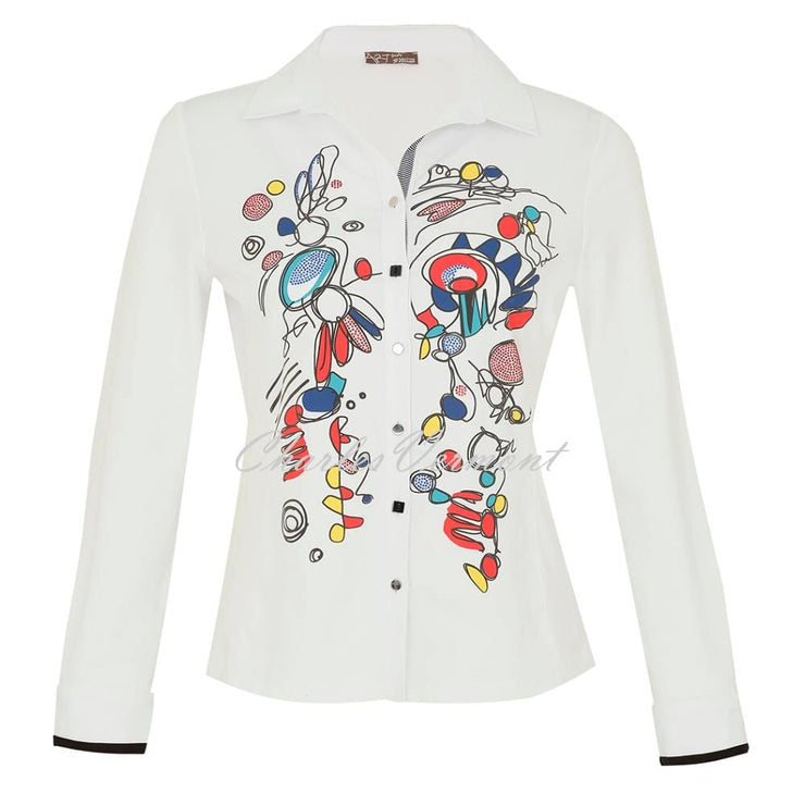 Dolcezza Printed Blouse with Rhinestone Detailing - Style 73644