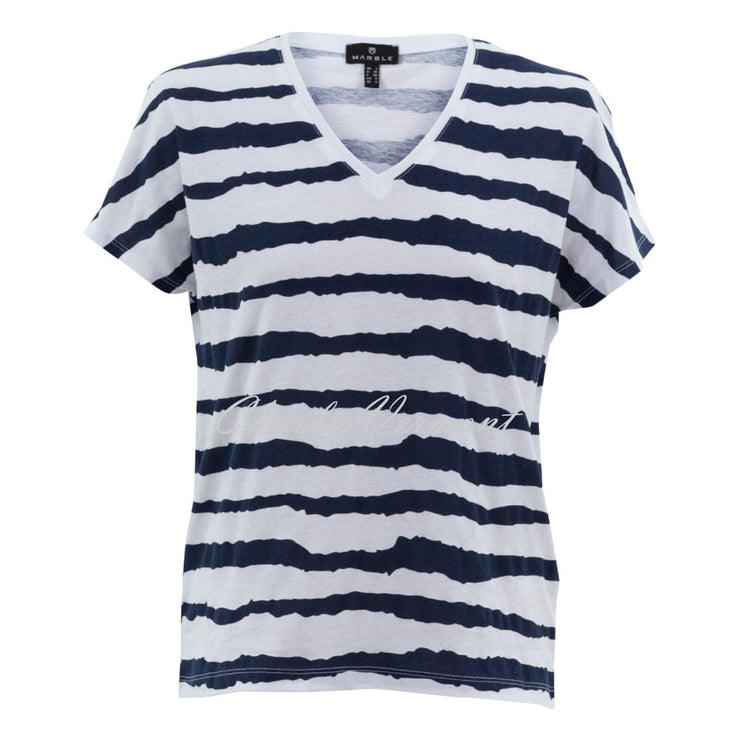 Marble Striped V-Neck Top - Style 7364-103 (Navy / White)