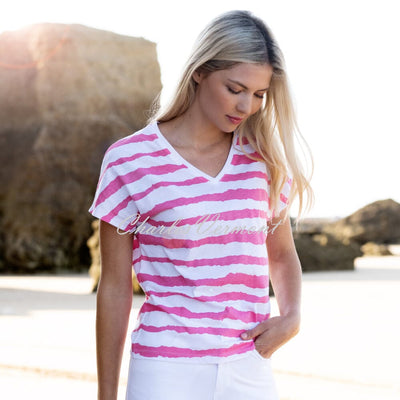 Marble Striped V-Neck Top - Style 7364-135 (Watermelon / White)