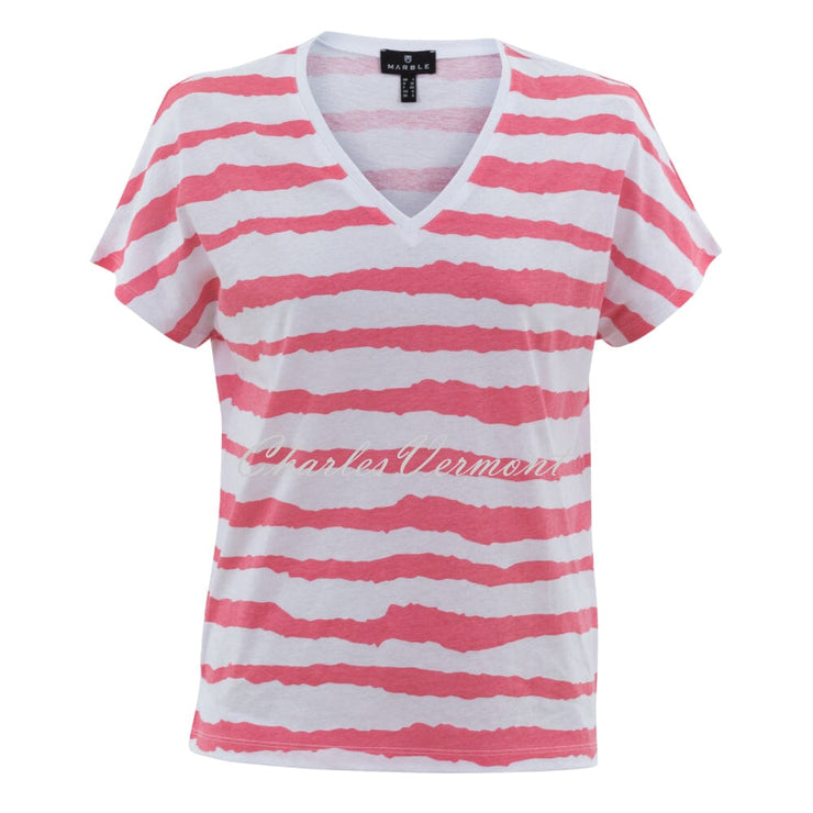 Marble Striped V-Neck Top - Style 7364-135 (Watermelon / White)