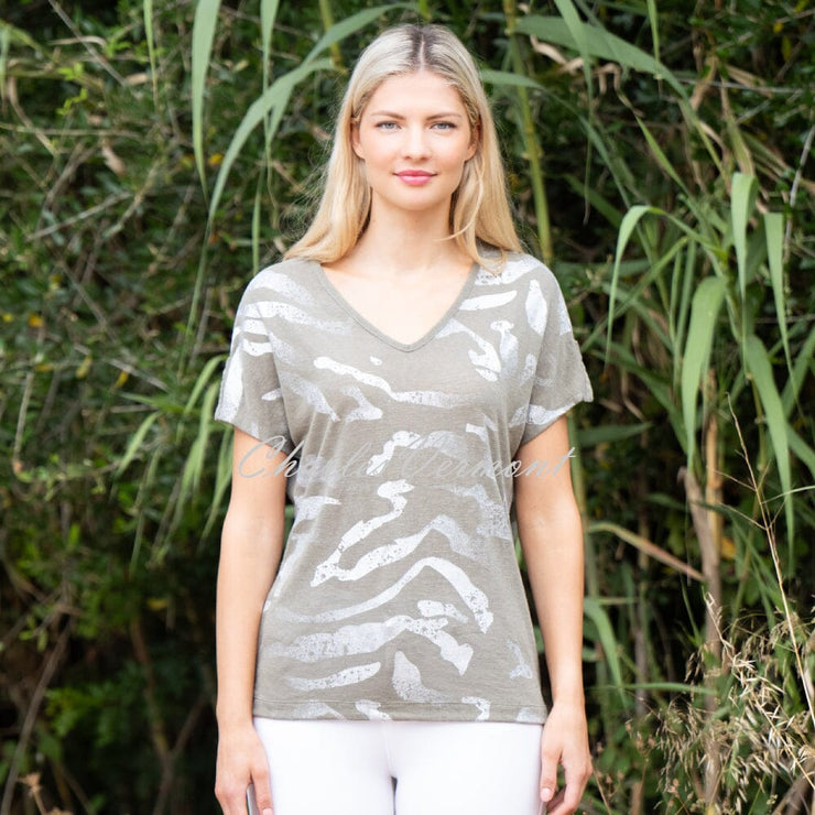 Marble Top With Abstract Foil Print - Style 7371-123 (Khaki)