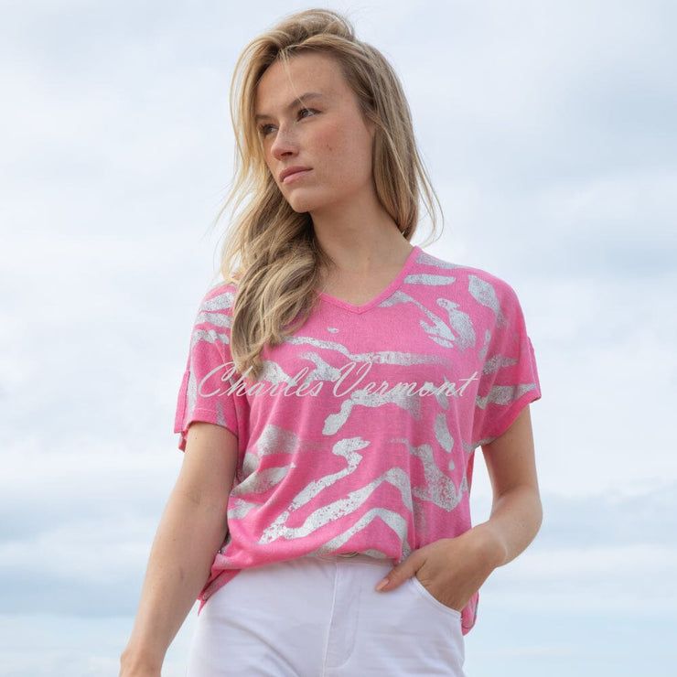 Marble Abstract Foil Print Top - Style 7371-194 (Pink)
