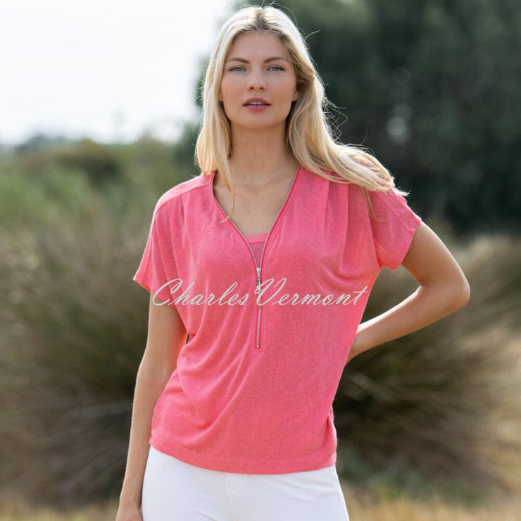 Marble Zip V-neck Top - Style 7378-135 (Watermelon)