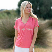 Marble Zip V-neck Top - Style 7378-135 (Watermelon)