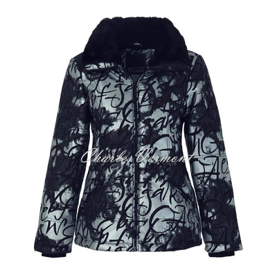 Dolcezza 'Poetry' Print Coat with Faux Fur Collar - Style 73855