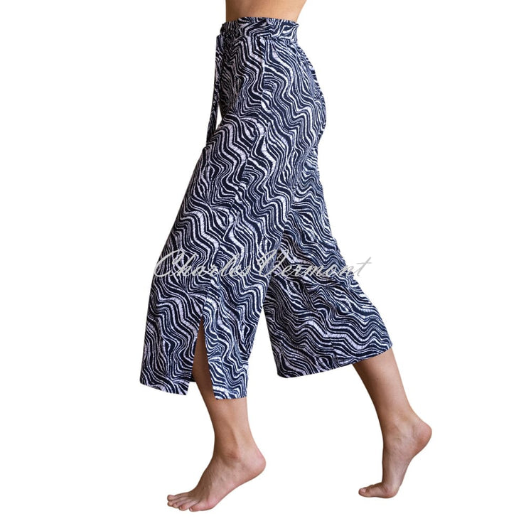 Marble Wave Print Culotte Trouser - Style 7407-103 (Navy / White)