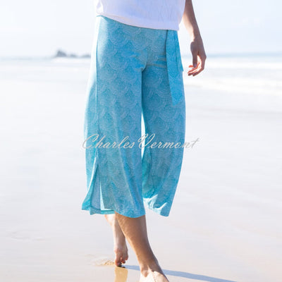 Marble Swirl Print Culotte Trouser - Style 7410-151 (Aqua / White)