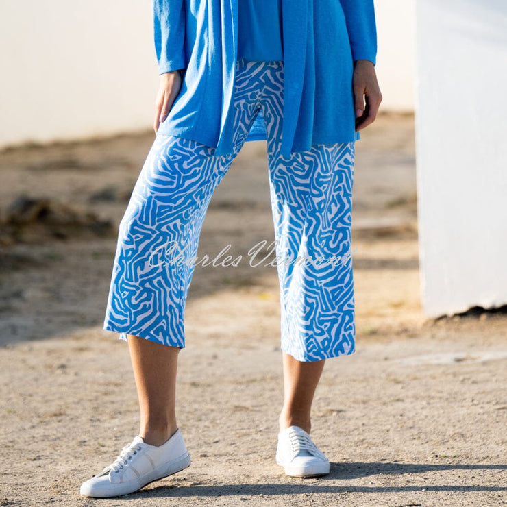 Marble Abstract Print Culotte Trouser - Style 7412-213 (Powder Blue / White)