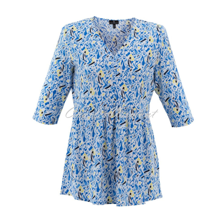 Marble Printed Tunic Top - Style 7415-152 (Yellow / Powder Blue / Multi)