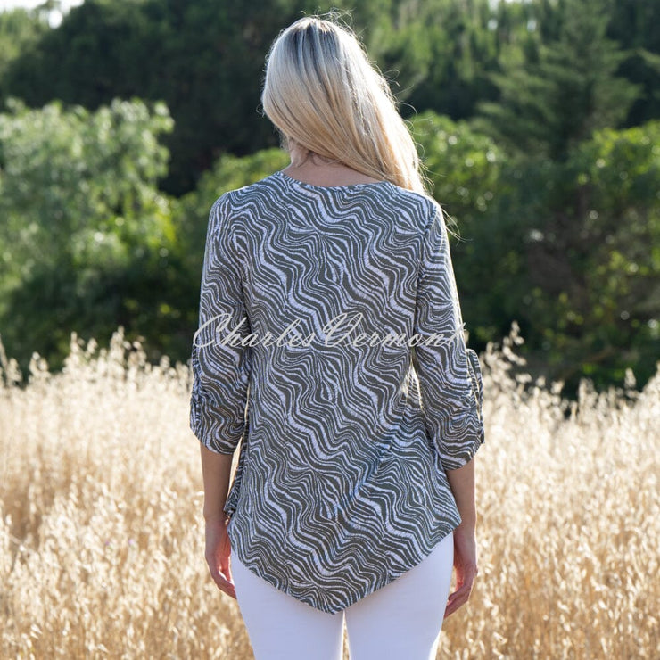 Marble Wave Print Tunic Top - Style 7416-123 (Khaki / White)