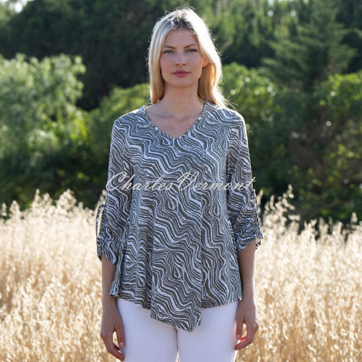 Marble Wave Print Tunic Top - Style 7416-123 (Khaki / White)