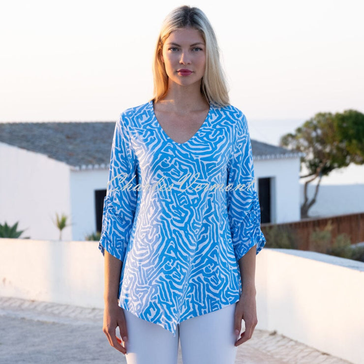 Marble Abstract Print Tunic Top - Style 7419-213 (Powder Blue / White)