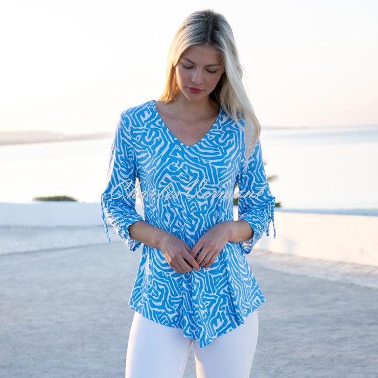 Marble Abstract Print Tunic Top - Style 7419-213 (Powder Blue / White)