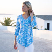 Marble Abstract Print Tunic Top - Style 7419-213 (Powder Blue / White)