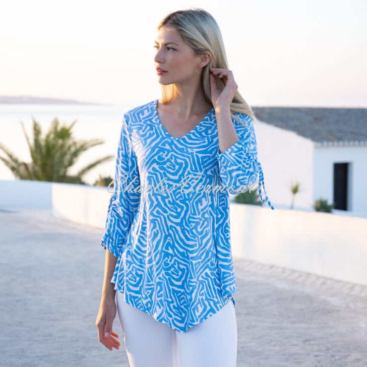 Marble Abstract Print Tunic Top - Style 7419-213 (Powder Blue / White)