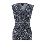 Marble Wave Print Top With Waist Tie - Style 7426-103 (Navy / White)