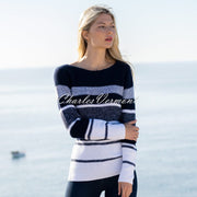 Marble Wide Neck Knit Sweater - Style 7445-103 (Navy / White)