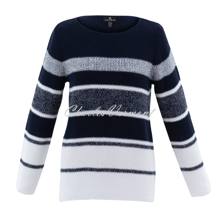 Marble Wide Neck Knit Sweater - Style 7445-103 (Navy / White)