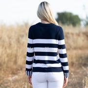 Marble Striped V-Neck Sweater - Style 7446-103 (Navy / White)