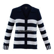  Marble Striped V-Neck Sweater - Style 7446-103 (Navy / White)