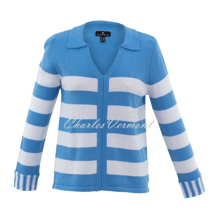 Marble Striped V-Neck Sweater - Style 7446-213 (Powder Blue / White)