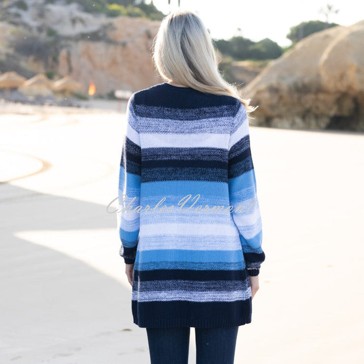 Marble Block Stripe Cardigan - Style 7447-213 (Powder Blue / Navy / White)