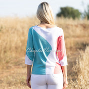 Marble Abstract Print Sweater - Style 7449-135 (Watermelon / Aqua / White)