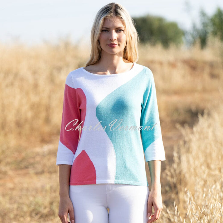 Marble Abstract Print Sweater - Style 7449-135 (Watermelon / Aqua / White)