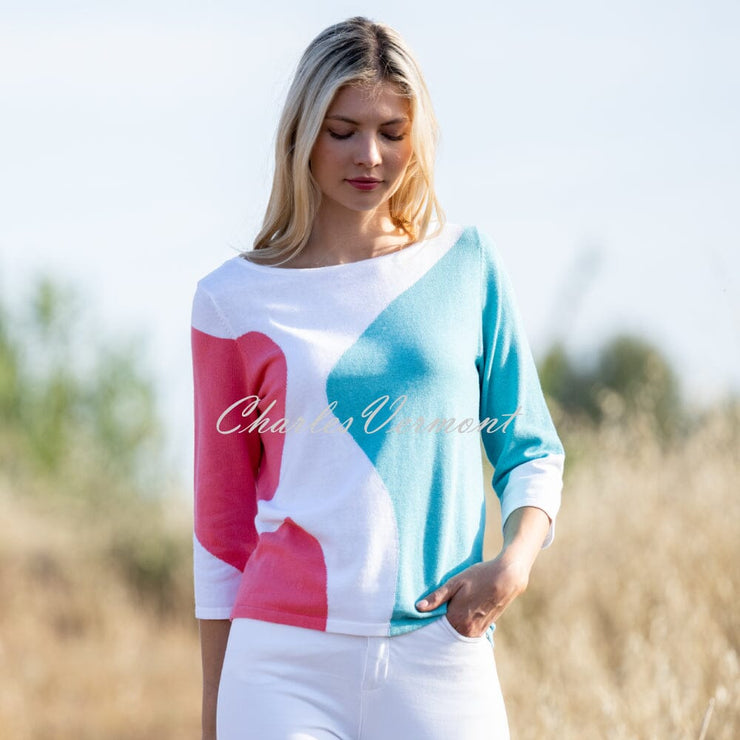 Marble Abstract Print Sweater - Style 7449-135 (Watermelon / Aqua / White)