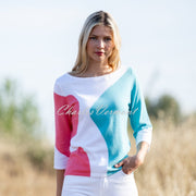 Marble Abstract Print Sweater - Style 7449-135 (Watermelon / Aqua / White)