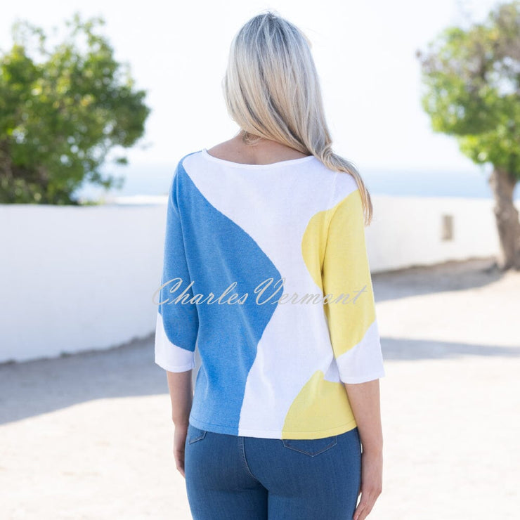 Marble Abstract Print Sweater - Style 7449-152 (Yellow / Powder Blue / White)