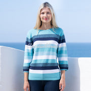 Marble Sweater With Raised Knit Stripe - Style 7460-151 (Aqua / Navy / White)