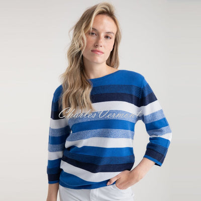 Marble Raised Knit Striped Sweater - Style 7460-153 (Cobalt / Navy / White)