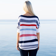 Marble Batwing Striped Sweater - Style 7462-103 (Navy / Red / White)