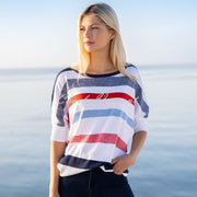 Marble Batwing Striped Sweater - Style 7462-103 (Navy / Red / White)