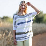 Marble Batwing Striped Sweater - Style 7462-123 (Khaki / Light Apple / White)