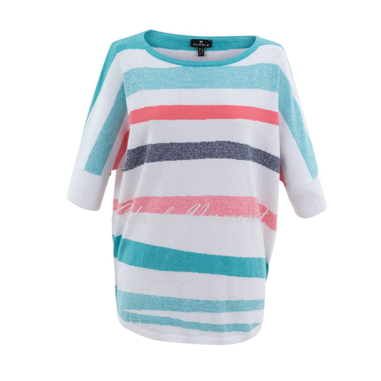 Marble Batwing Striped Sweater - Style 7462-151 (Aqua / Watermelon / White)